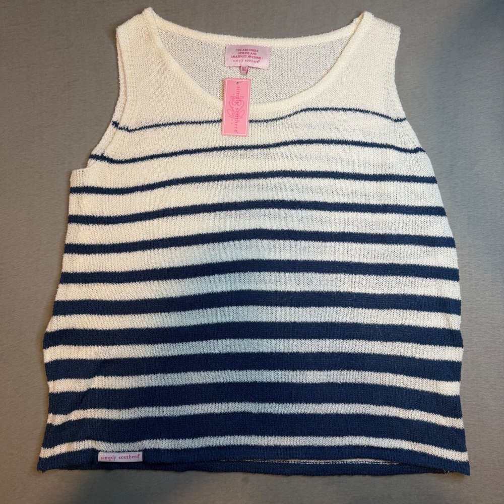Simplyโ Southern Striped Knit Tank Top XL Navy White Nautical Sleeveless Sweater